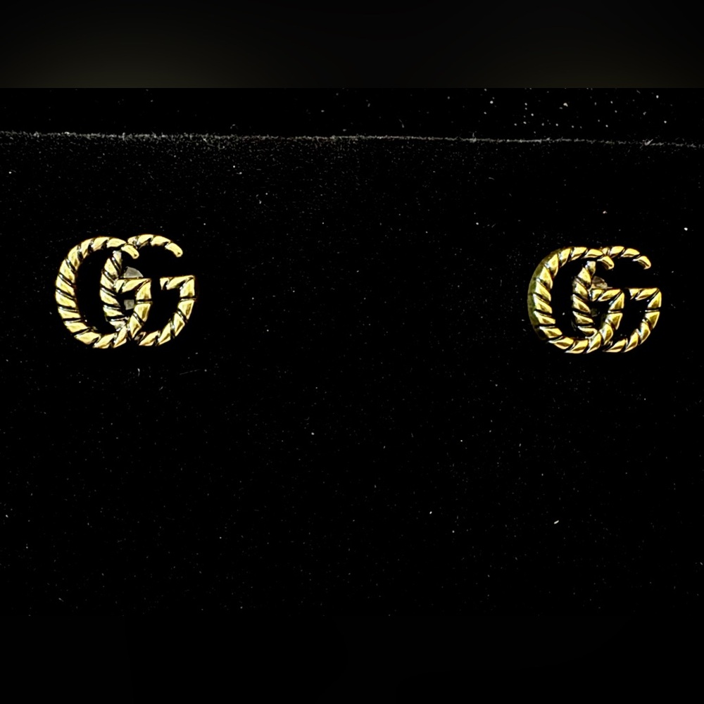 Gucci Gold Double G Rope-Textured Stud Earrings